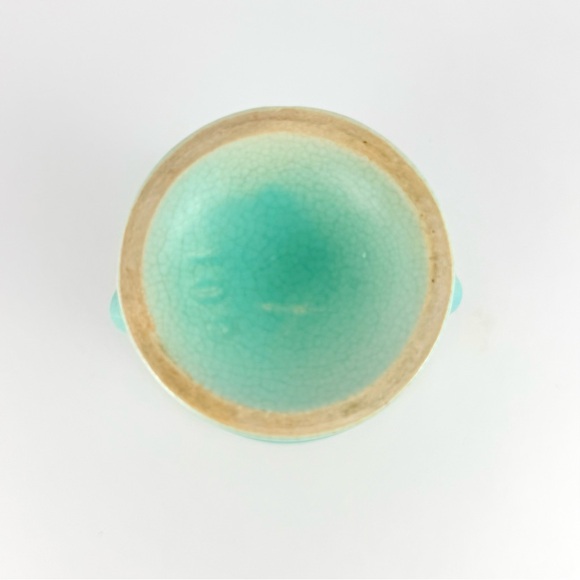 Antique Pottery Art Trophy Vase Small Aqua/Turquoise Handled 5.5x4x5 Inches - Picture 9 of 15